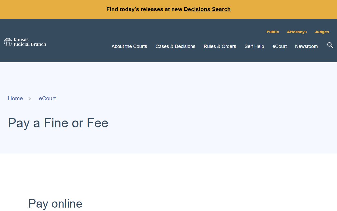 Meade County court dockets Kansas Judicial Branch payment page