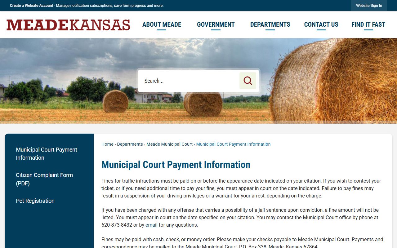 Meade County court dockets Meade Municipal Court payment instructions