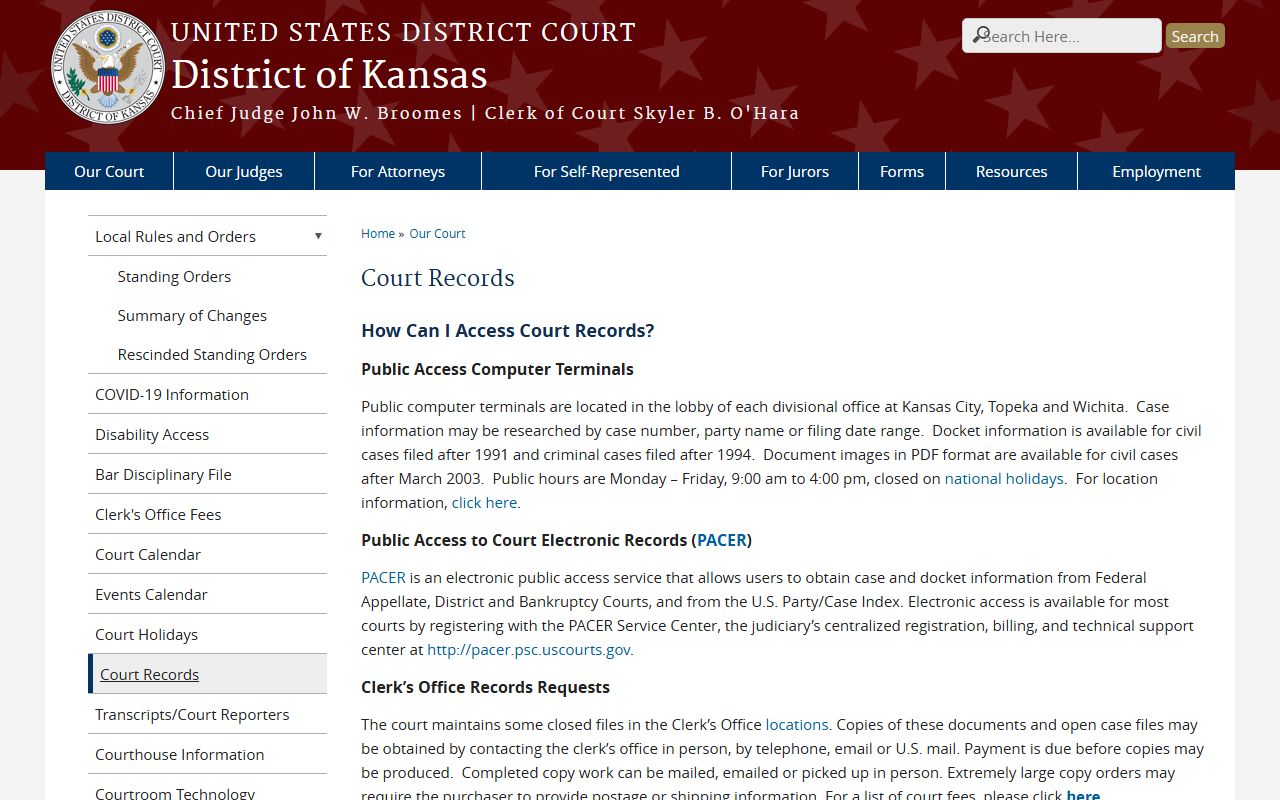 Meade County District Court records District of Kansas federal records page