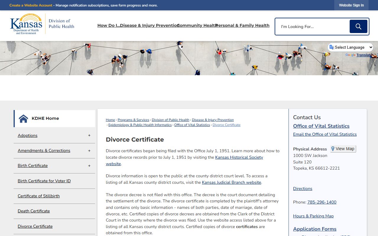 Meade County divorce records KDHE divorce certificate ordering page