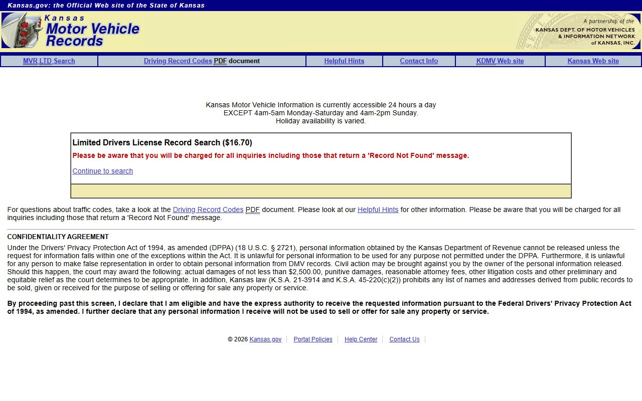 Meade County traffic court records Kansas limited driver record portal