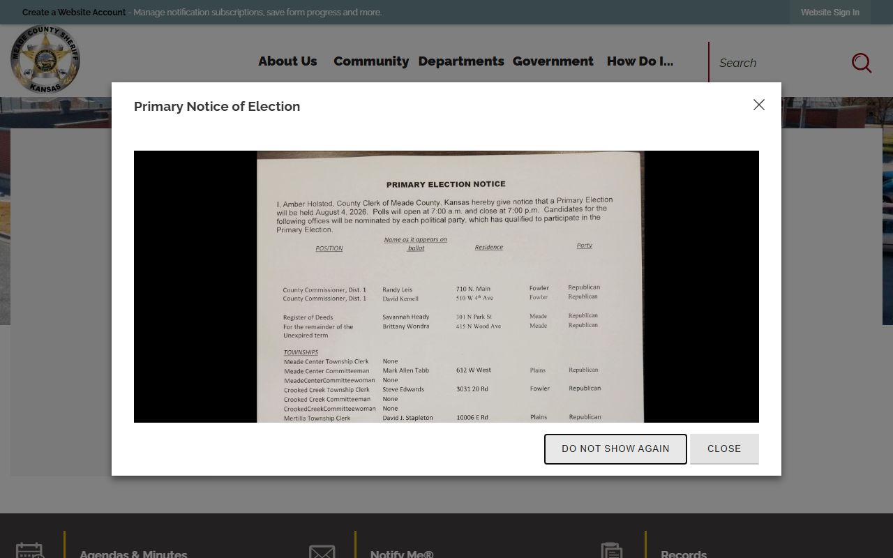 Meade County warrant records sheriff directory contact